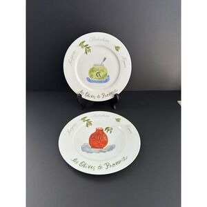 Crate & Barrel French Country Les Olives de Provence Salad Plates (2) 7.5"